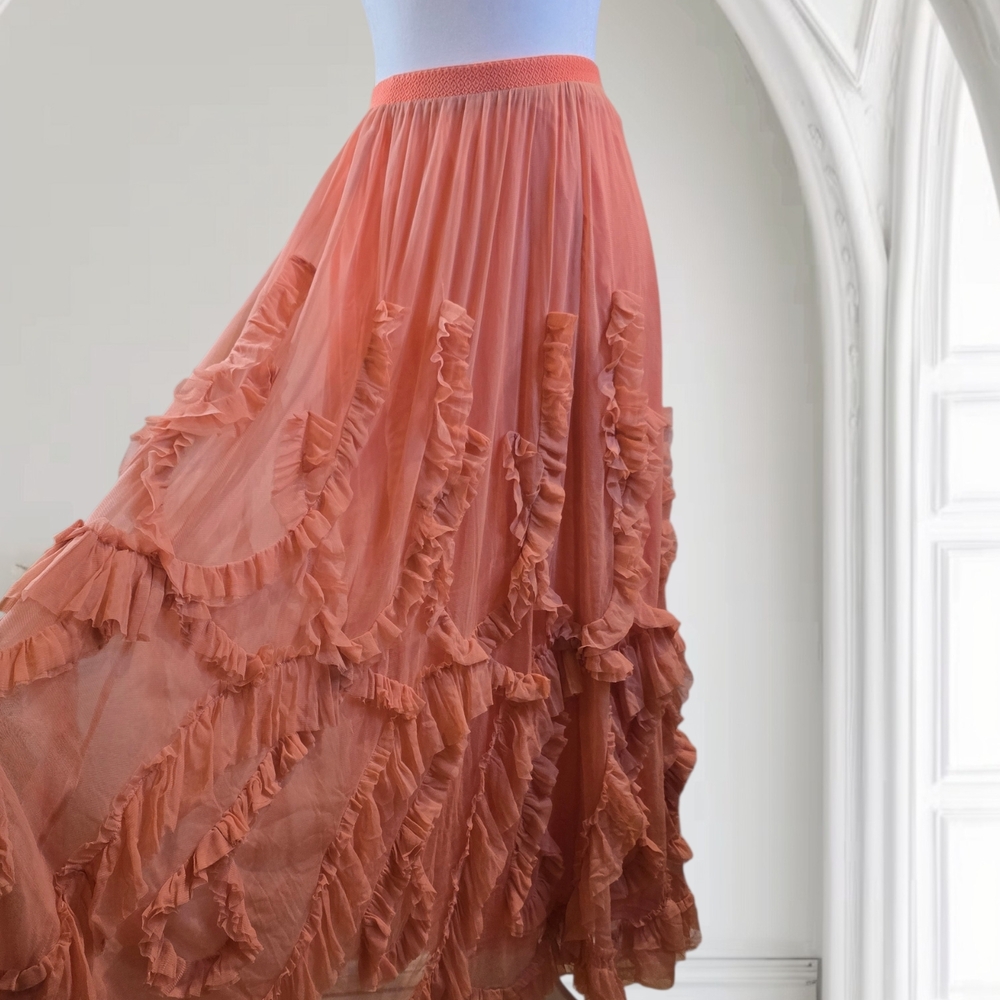 Anthropologie Coral Ruffled Maxi Skirt - Picture 2 of 6